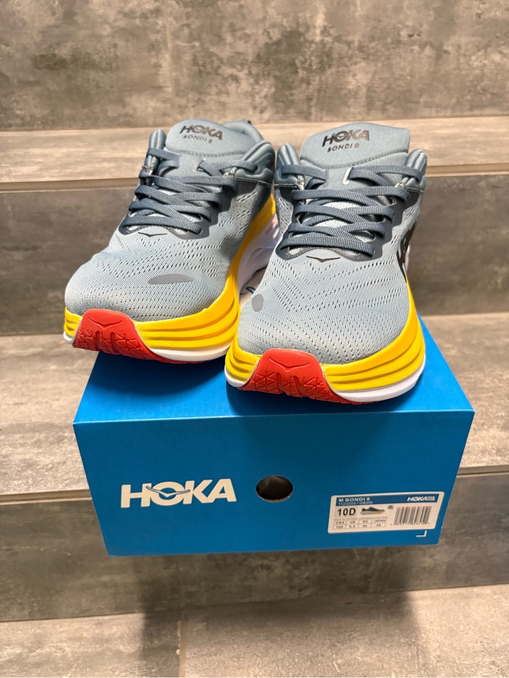 Hoka One One MEN Shoes Bondi 8 GBMS-1123202 Gray/Yellow Gym Workout size 10D